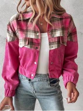 Women's corduroy contrast plaid jacket