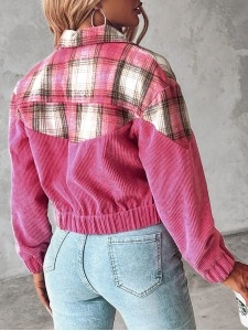 Women's corduroy contrast plaid jacket