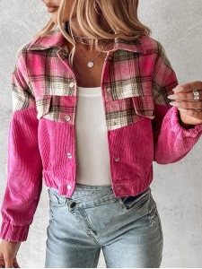 Women's corduroy contrast plaid jacket