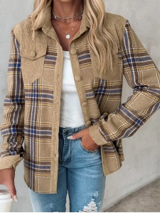 Women's Corduroy Plaid Single Breasted Jacket