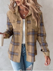 Women's Corduroy Plaid Single Breasted Jacket