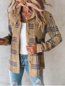 Women's Corduroy Plaid Single Breasted Jacket