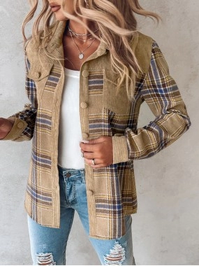 Women's Corduroy Plaid Single Breasted Jacket