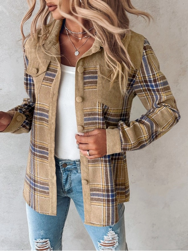 Women's Corduroy Plaid Single Breasted Jacket