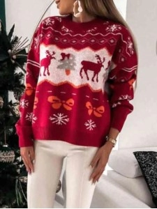 Women's home Christmas crew neck sweater