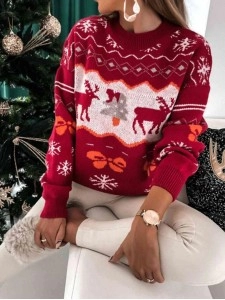 Women's home Christmas crew neck sweater