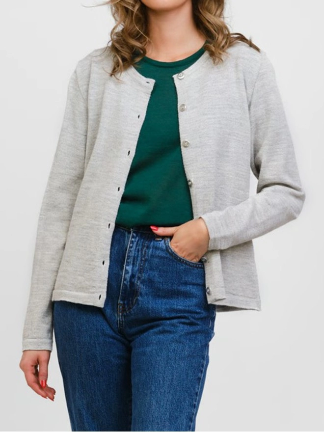 Women's light grey woven wool sweater