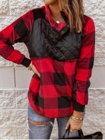 Women's plaid patchwork long sleeve sweatshirt