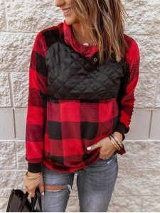 Women's plaid patchwork long sleeve sweatshirt