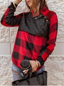 Women's plaid patchwork long sleeve sweatshirt