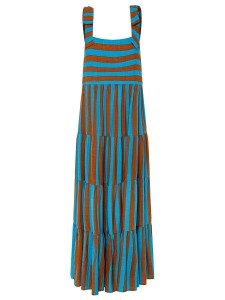 Women's printed holiday dress with straps and stripes