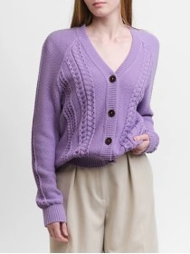 Women's purple braided cardigan