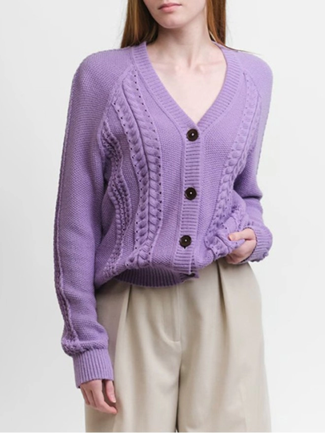 Women's purple braided cardigan