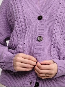 Women's purple braided cardigan