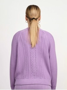 Women's purple braided cardigan