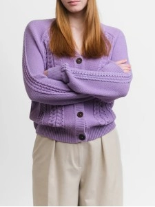 Women's purple braided cardigan