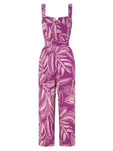 Women's purple floral print holiday loose wide-leg jumpsuits