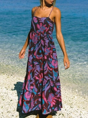 Women's purple halter holiday print dress