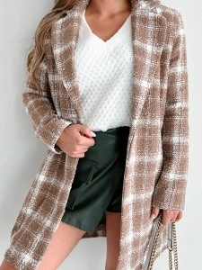 Women's simple fashion plaid tweed coat