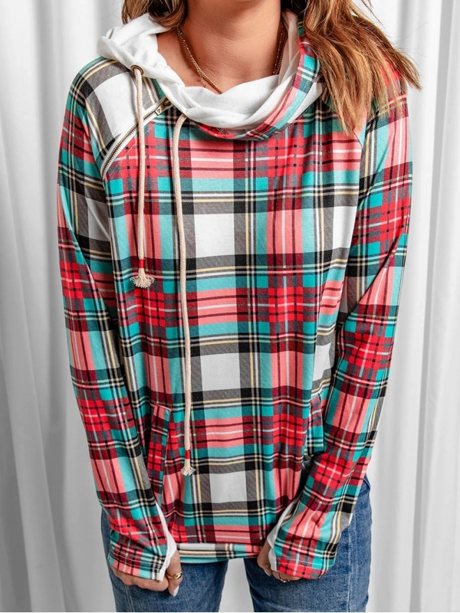 Women's Simple Plaid Hoodie