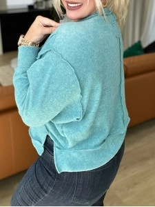 Women's simple solid color round neck slit sweatshirt