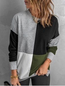 Women's versatile color block crew neck sweatshirt