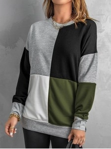 Women's versatile color block crew neck sweatshirt