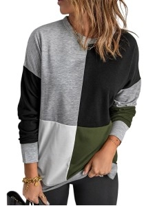 Women's versatile color block crew neck sweatshirt